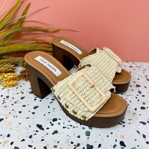 NEW Steve Madden MARLENA Raffia Wood Bottom Mule Women’s Platform Sandals Sz 6